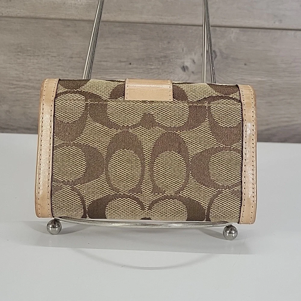 Coach Small Signature Canvas Bifold Wallet in Brown and Tan